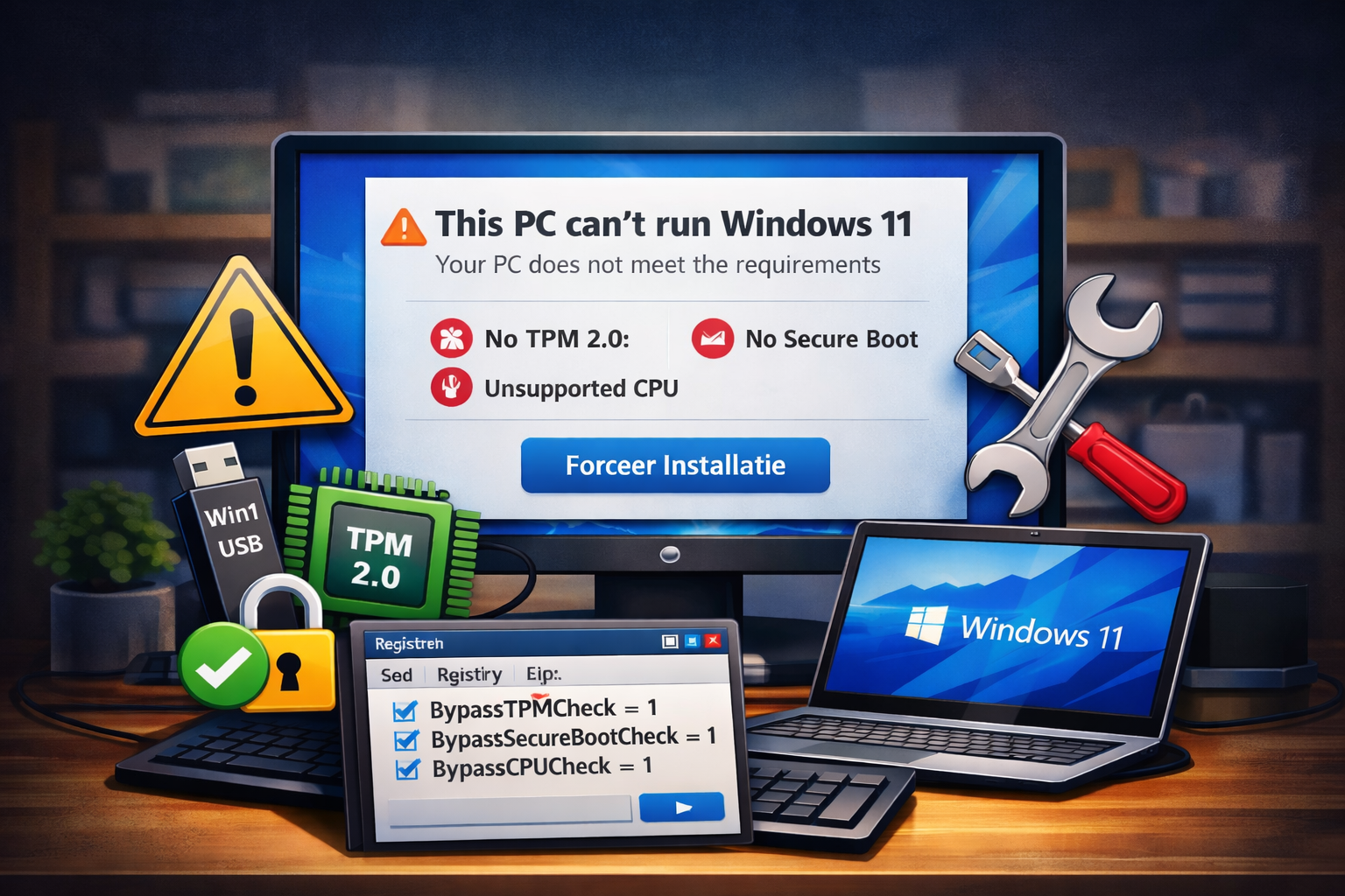 Windows 11 forceren zonder TPM of Secure Boot