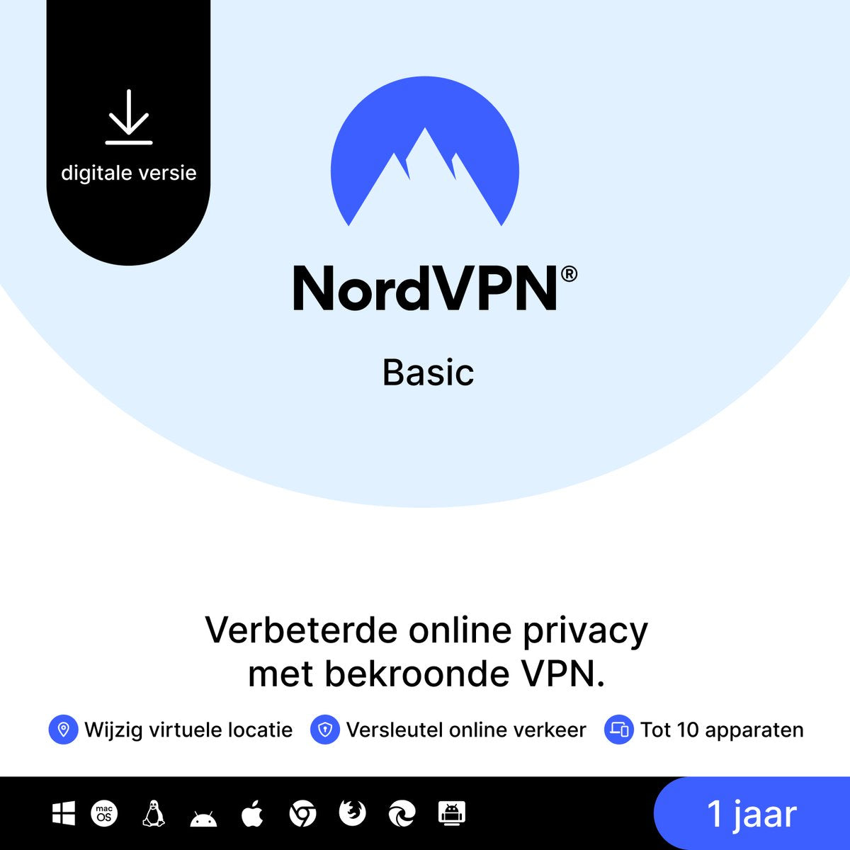 NordVPN Basic - VPN software 1 jaar licentie voor tot 10 apparaten